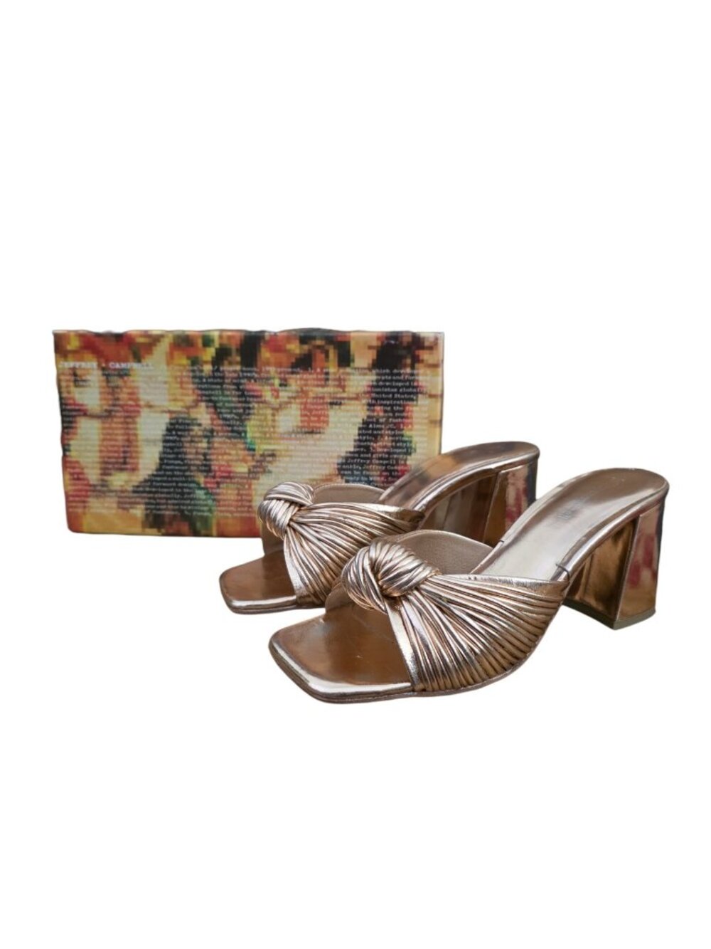 Jeffrey Campbell Melonger Rose Gold Twist Strap Leather Mules Heels 8